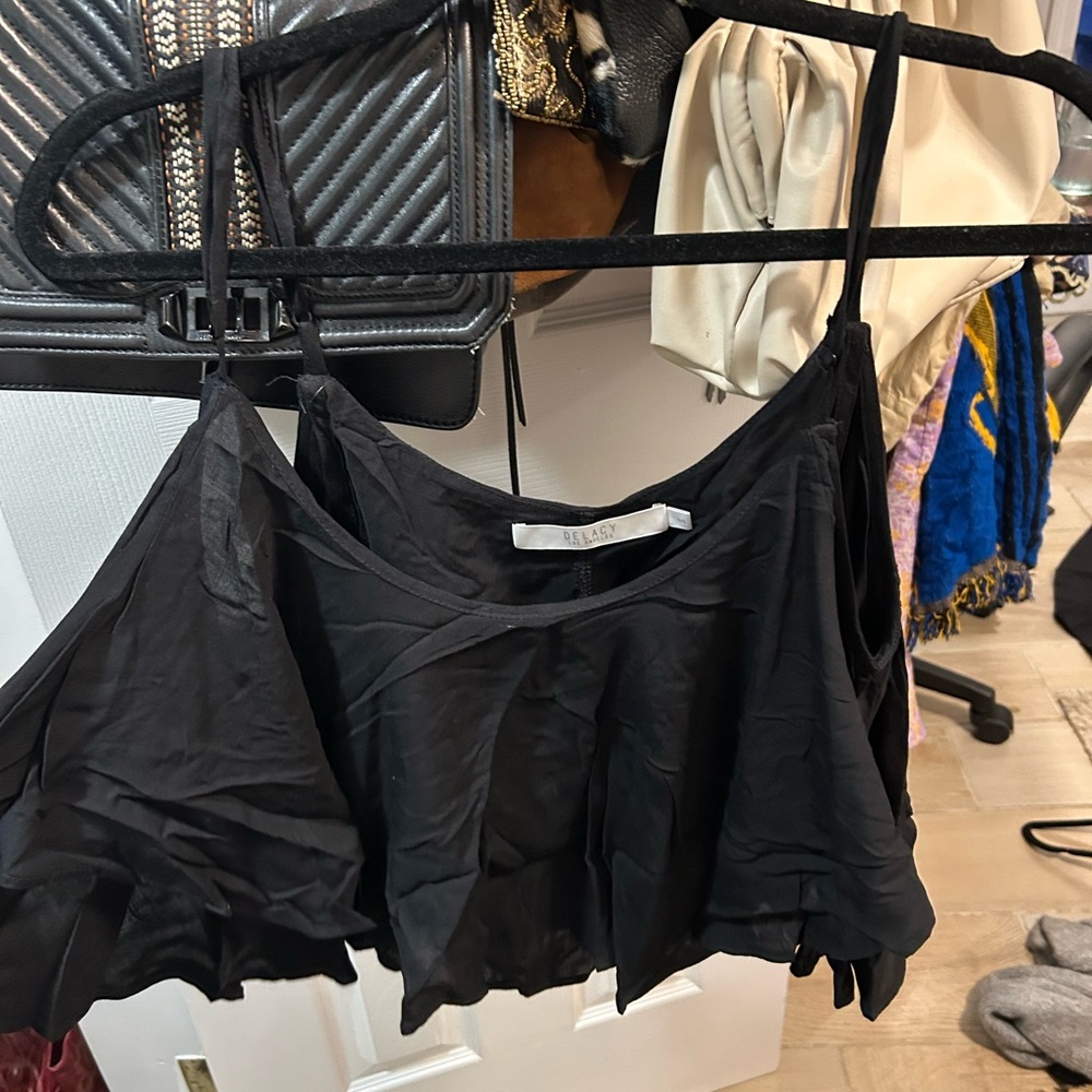 REVOLVE Black Asymmetrical Ruffled Camisole